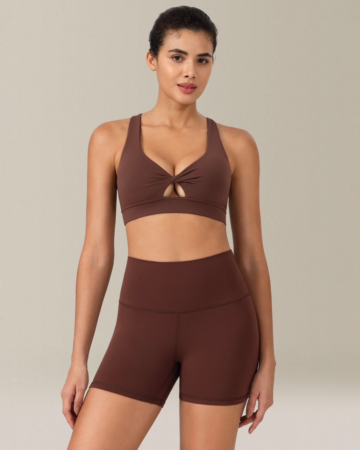 Twist Front V-Neck Criss-Cross Back Sports Bra