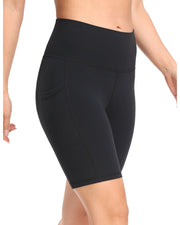 8'' High Waist Pockets Yoga Biker Shorts#color_black
