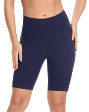 8'' High Waist Pockets Yoga Biker Shorts#color_navy