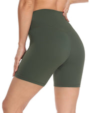 6" No Front Seam Biker Shorts#color_army-green