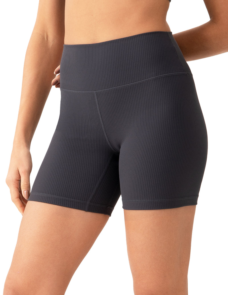 6’’ High Waisted Ribbed Biker Shorts - #color_ Charcoal Grey / XS