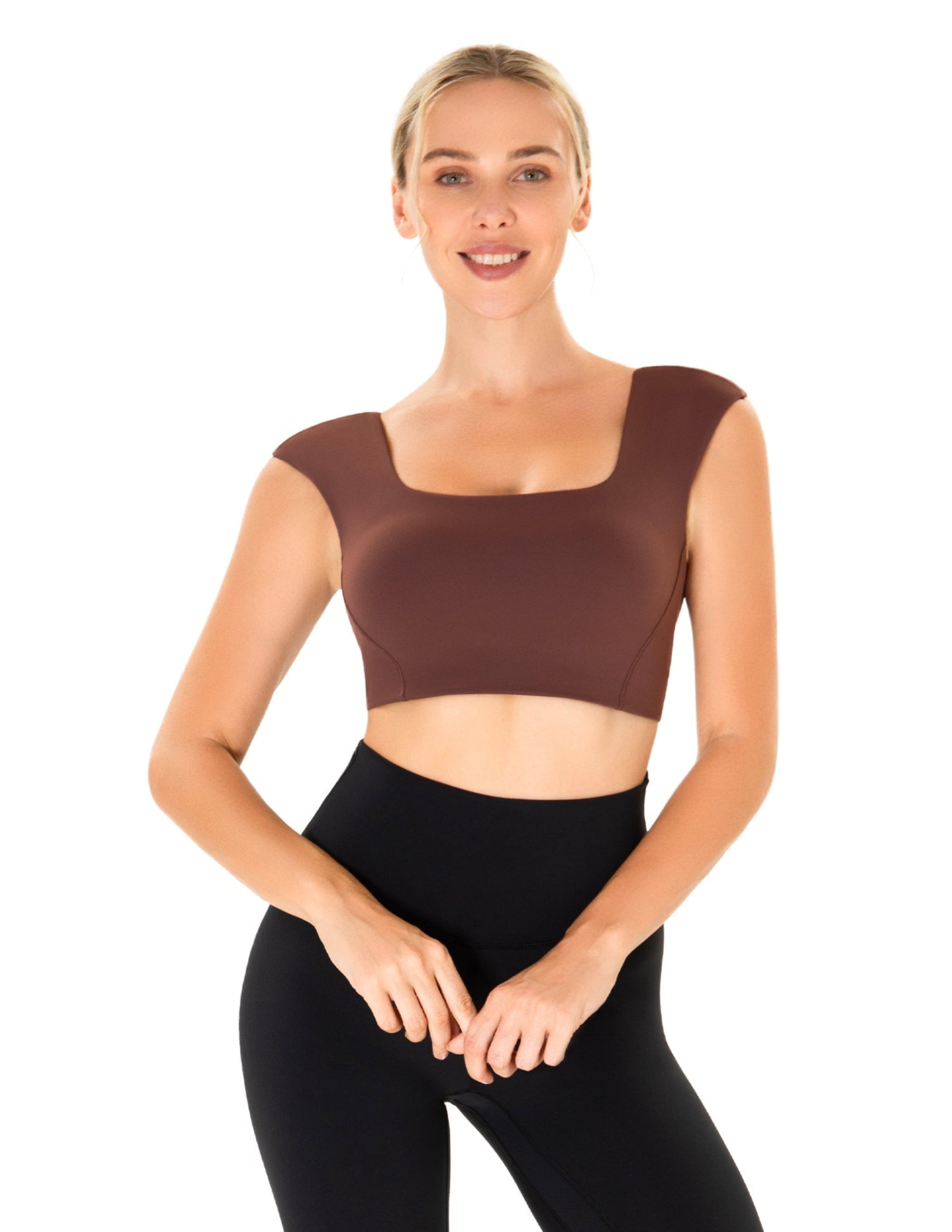 ★andar★ Withbra Square Neck Crop Top with Built-in Pad AngiMelo Longline Sports Bras for Women Square Neck Going