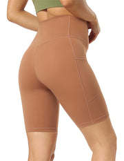 8'' High Waist Pockets Yoga Biker Shorts#color_roasted-brown