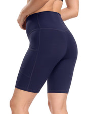 8'' High Waist Pockets Yoga Biker Shorts#color_navy