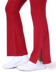 Crossover Flare Leggings with Pockets#color_rose-red