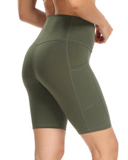 8'' High Waist Pockets Yoga Biker Shorts#color_army-green