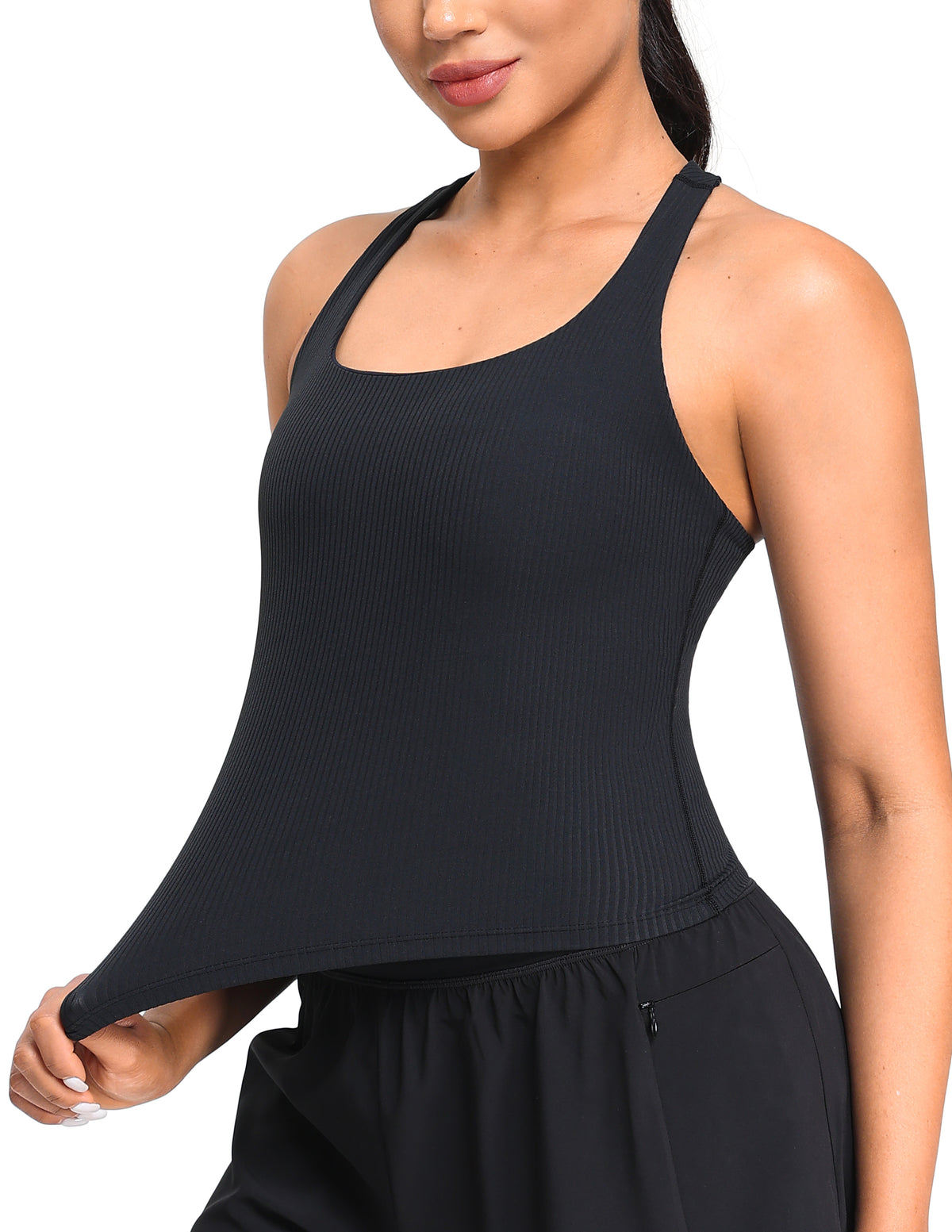 Ribbed Sleeveless Racerback Cropped Tank Workout Tops