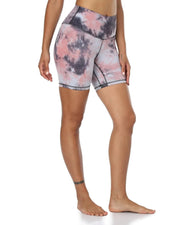 6" High Waisted Athletic Shorts#color_black-pink-mix-tie-dye