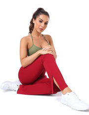 Crossover Flare Leggings with Pockets#color_rose-red