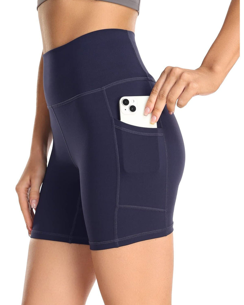 6’’ Biker Shorts with Pockets - navy blue athletic shorts pockets #color_ Navy / XS