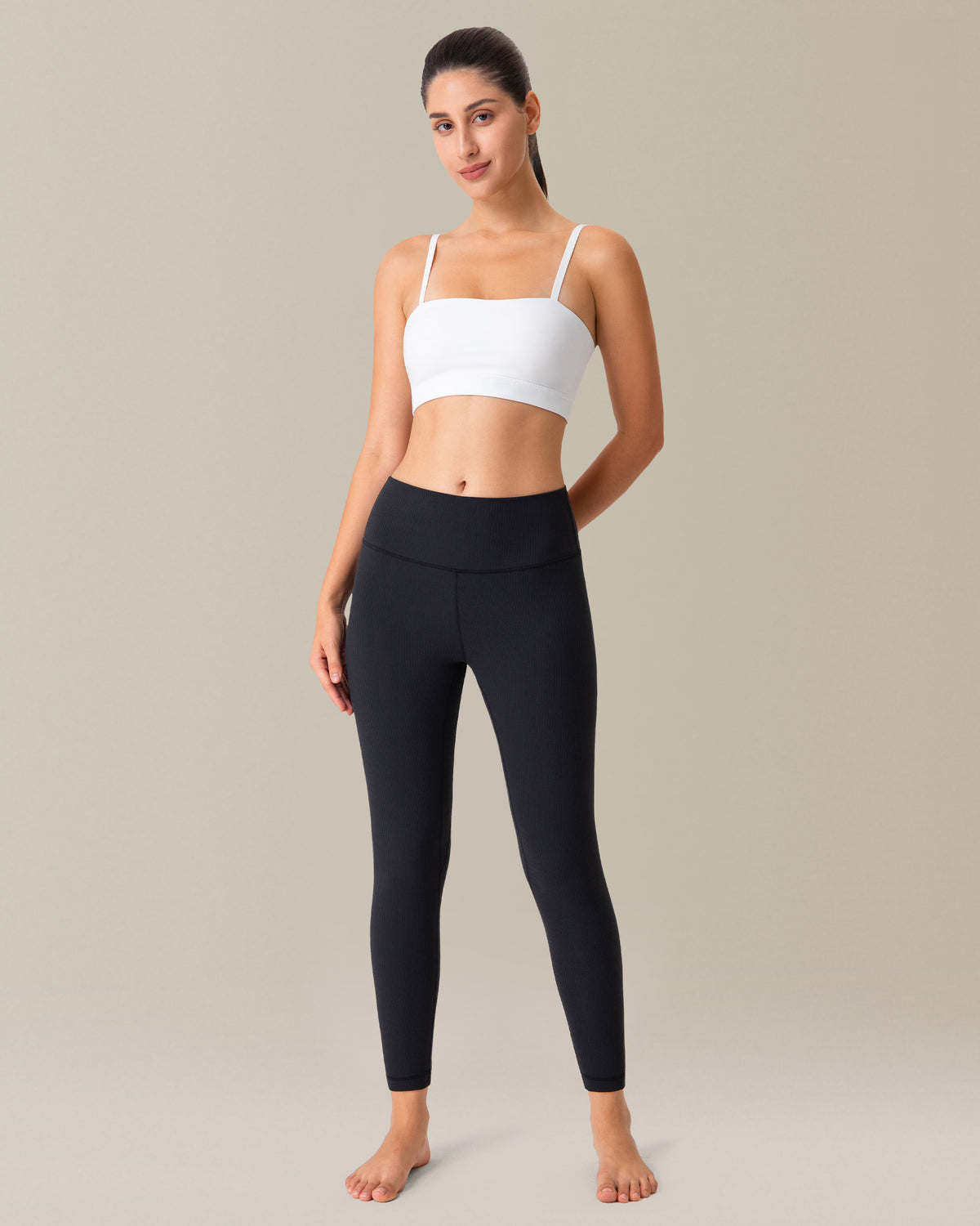 8026 - Yunoga 25" Ribbed High Waisted Tummy Control Yoga Leggings - Black