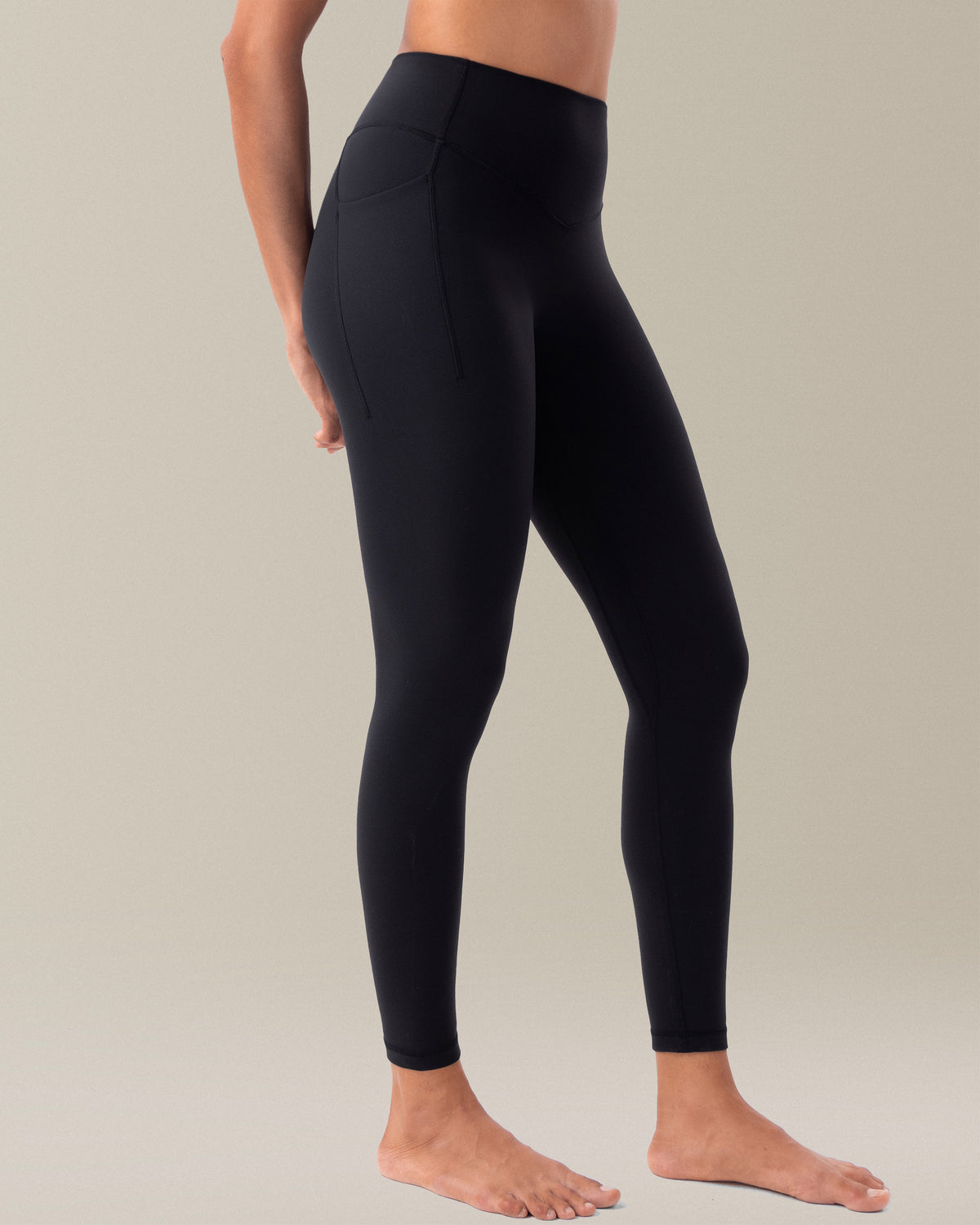 YUNOGA HugMotion No Front Seam Leggings for Women with Pockets - 25 Inches High Waisted Buttery Soft Workout Gym Yoga Pants - Black