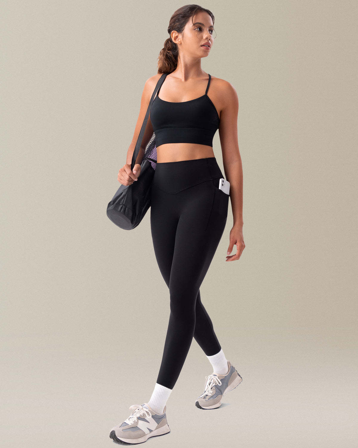 YUNOGA HugMotion No Front Seam Leggings for Women with Pockets - 25 Inches High Waisted Buttery Soft Workout Gym Yoga Pants - Black