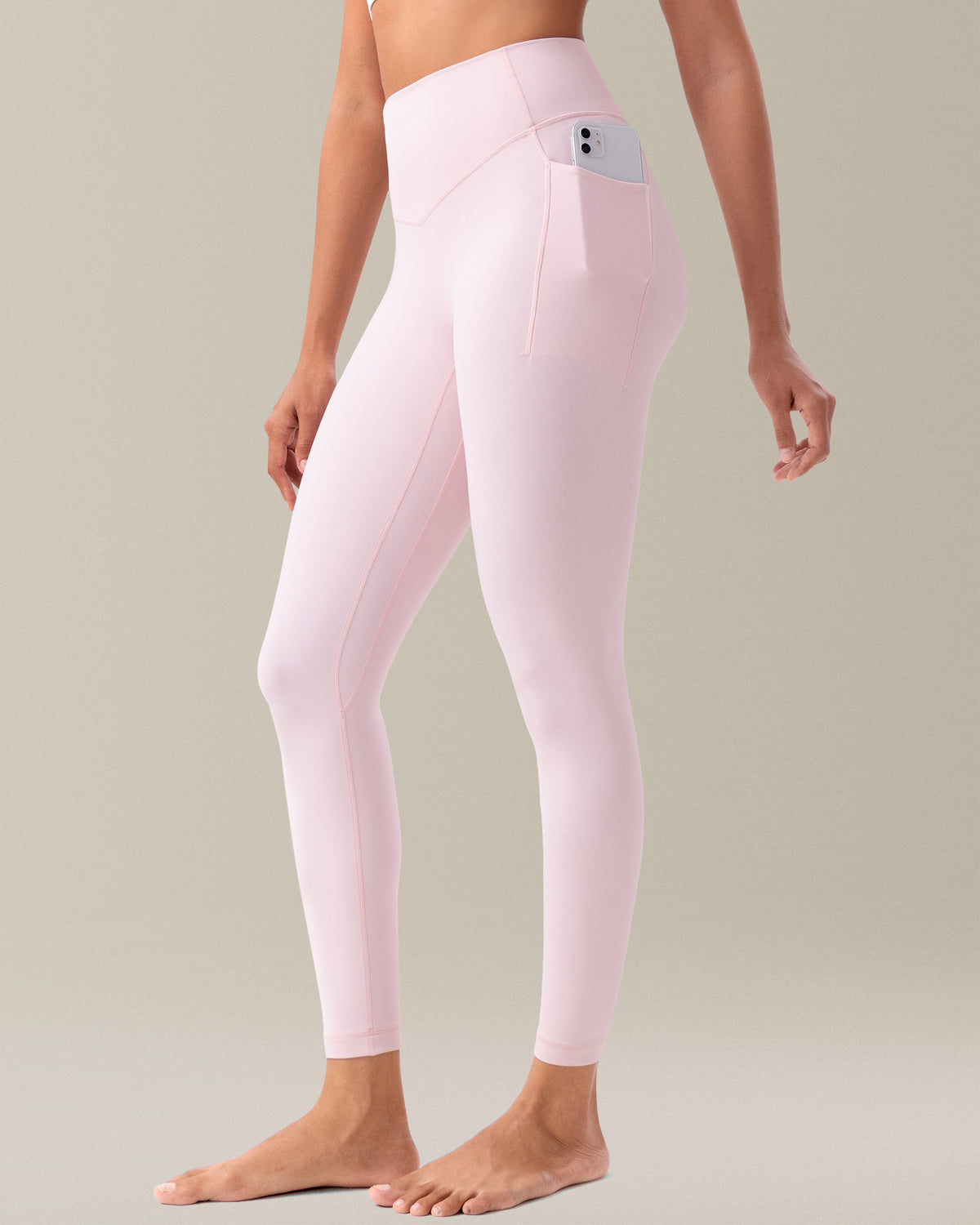 YUNOGA HugMotion No Front Seam Leggings for Women with Pockets - 25 Inches High Waisted Buttery Soft Workout Gym Yoga Pants - Cradle Pink