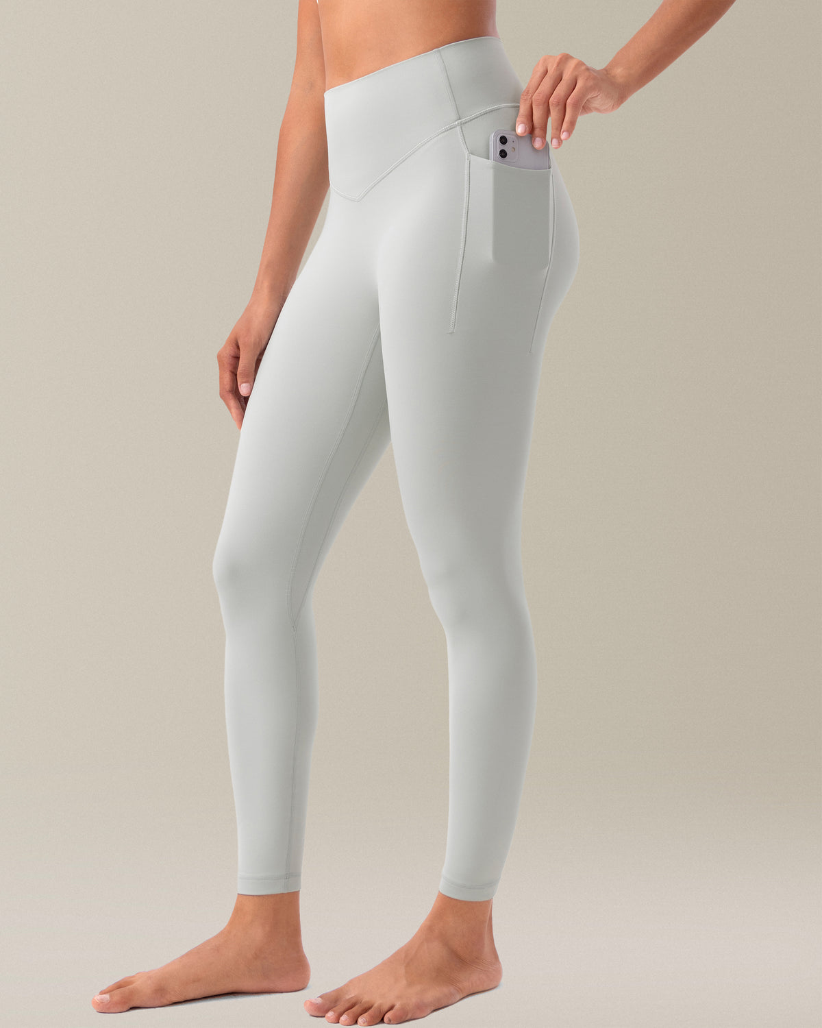 YUNOGA HugMotion No Front Seam Leggings for Women with Pockets - 25 Inches High Waisted Buttery Soft Workout Gym Yoga Pants - Foggy Green