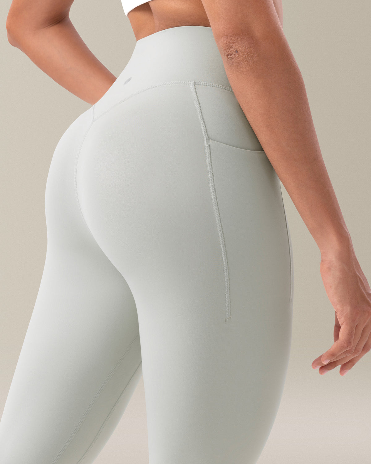 YUNOGA HugMotion No Front Seam Leggings for Women with Pockets - 25 Inches High Waisted Buttery Soft Workout Gym Yoga Pants - Foggy Green