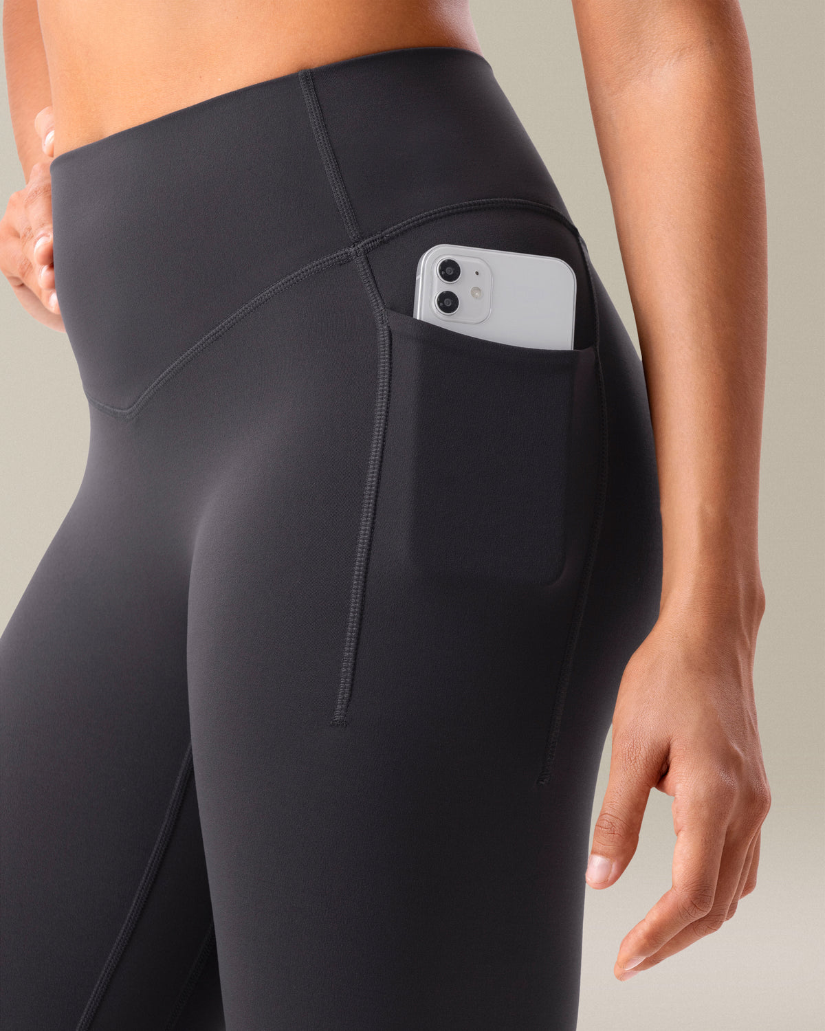 YUNOGA HugMotion No Front Seam Leggings for Women with Pockets - 25 Inches High Waisted Buttery Soft Workout Gym Yoga Pants - Grey