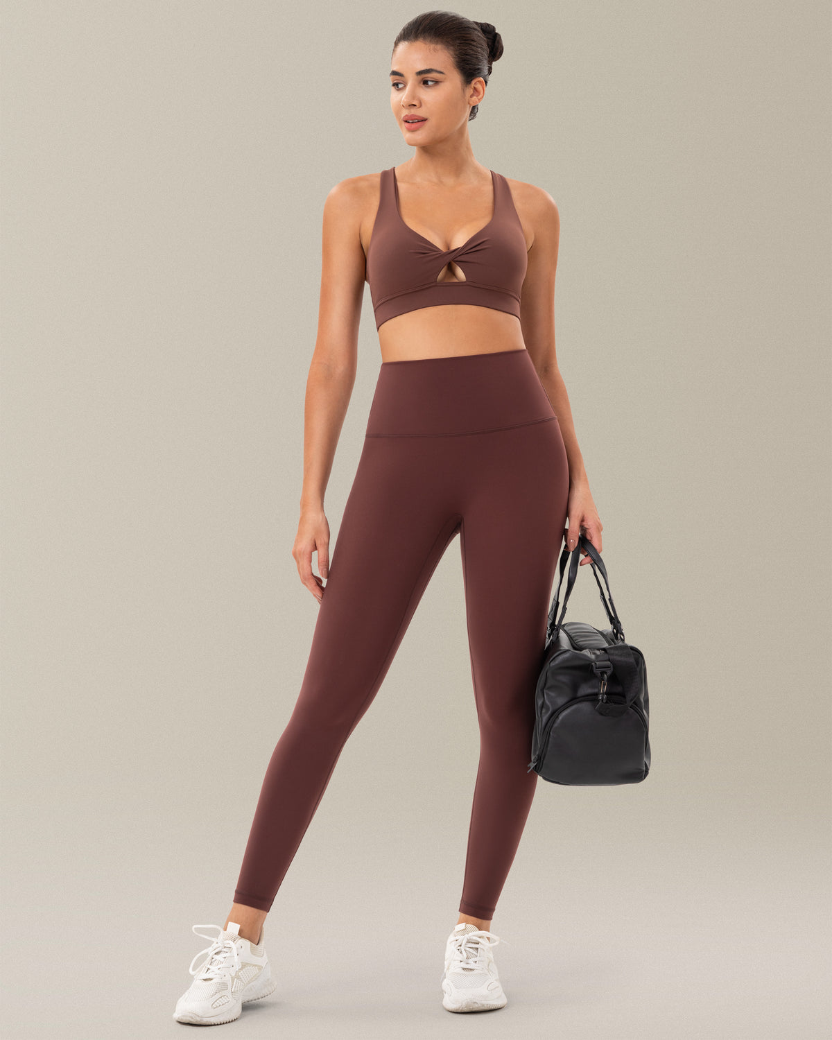 8056 Yunoga 25″ No Front Seam Soft Yoga Pants Brown Stone