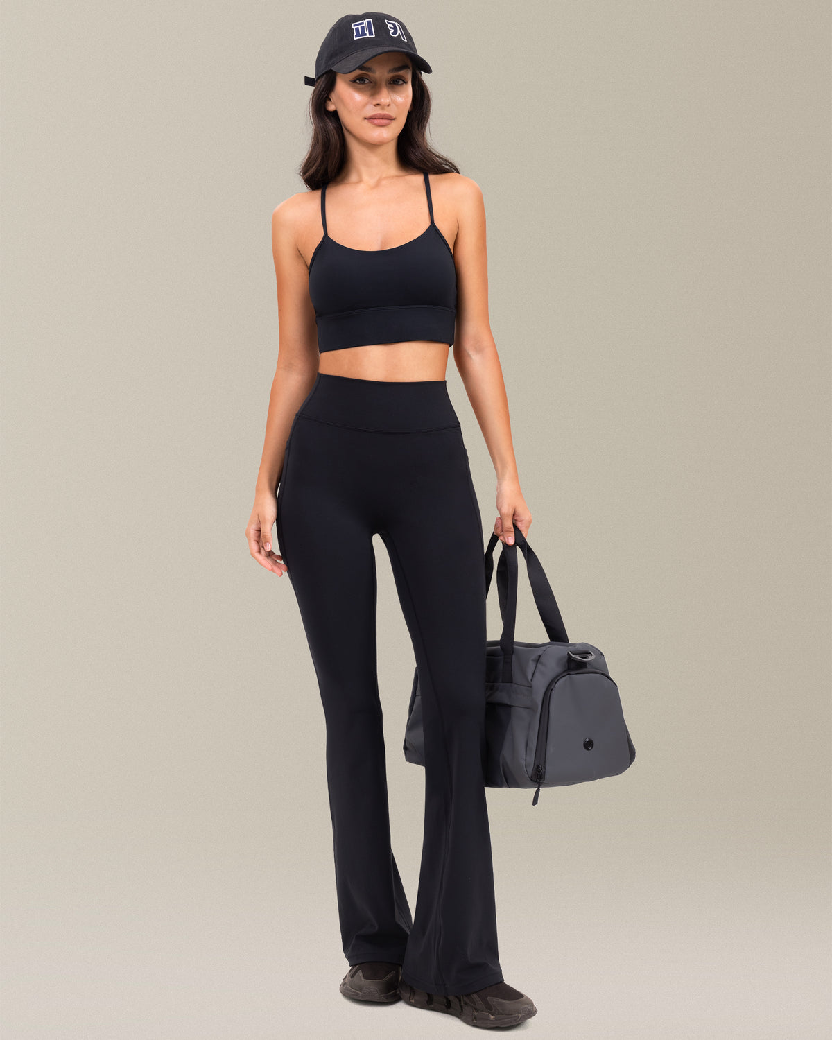 8065 - Yunoga High Waisted Flare Leggings with Side Pockets - Black