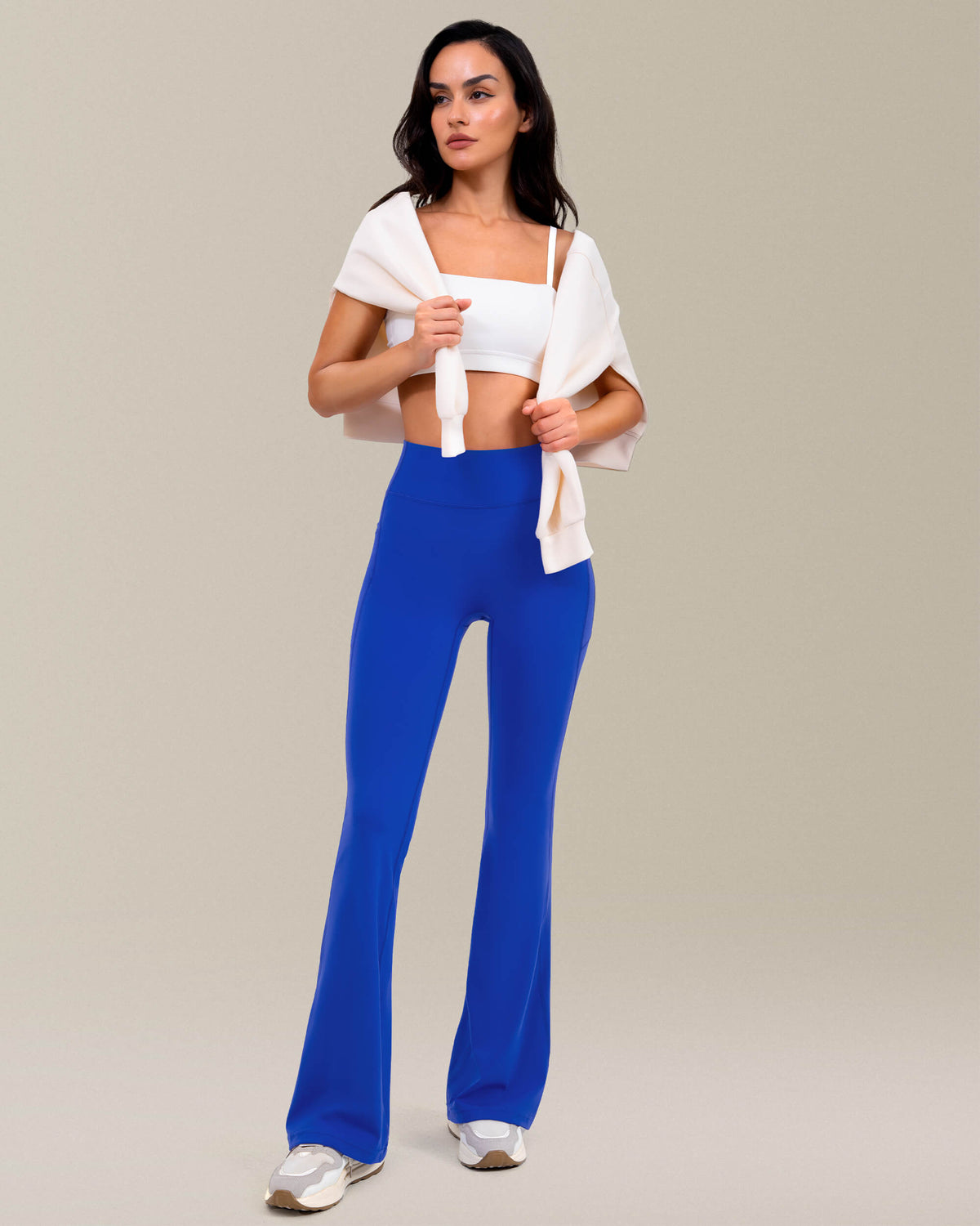 8065 - yunoga tummy control flare leggings with pockets casual wear - royal blue