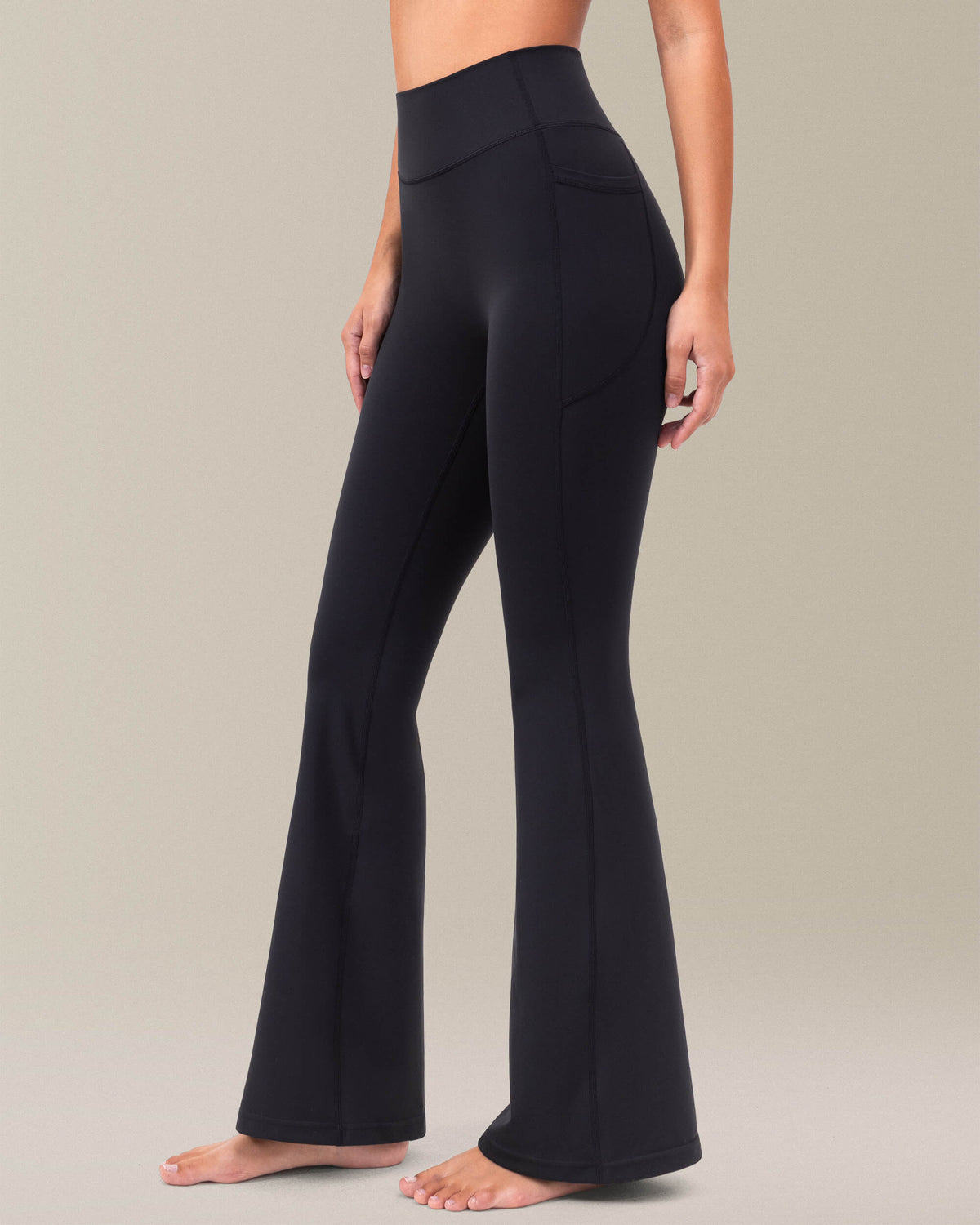 8075 - flare leggings 30" inseam with side pockets and high waist - black