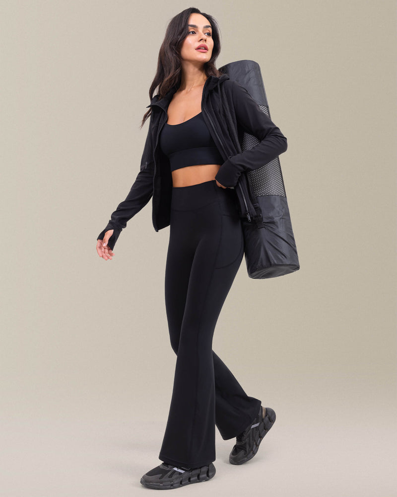 8075 - flare leggings 30" inseam with side pockets and high waist - black