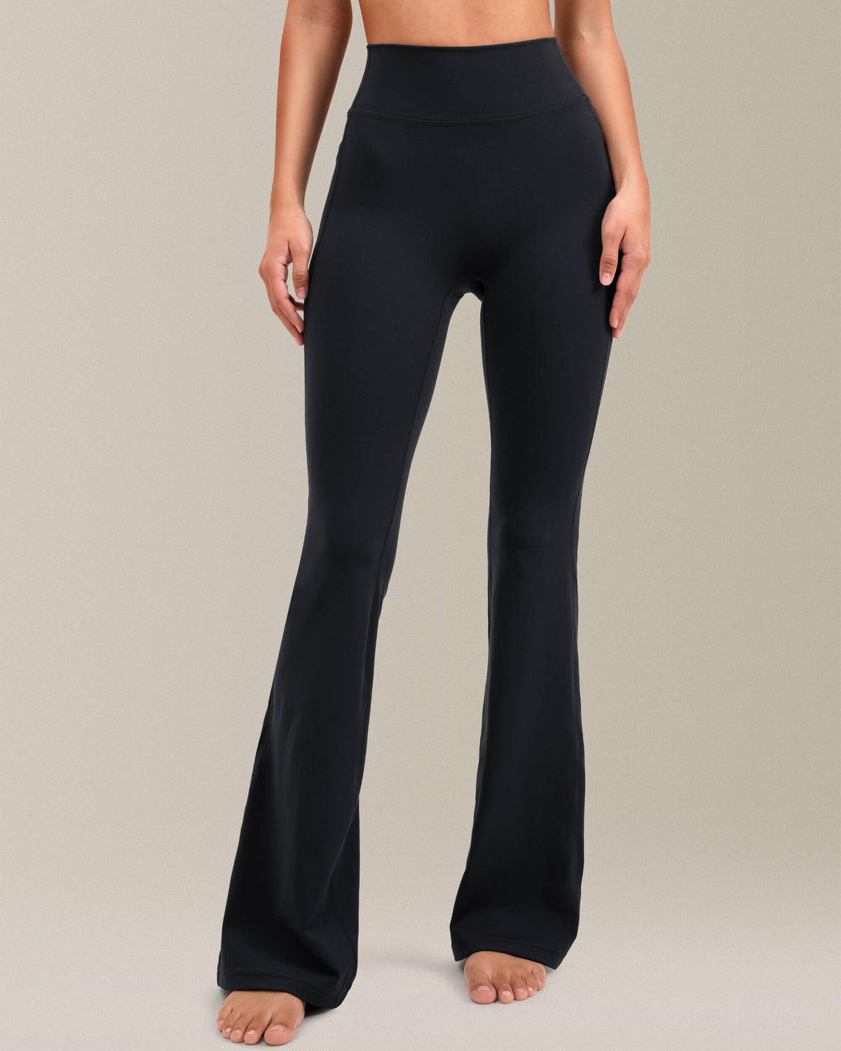 8065 - yunoga high waisted flare leggings with side pockets - black
