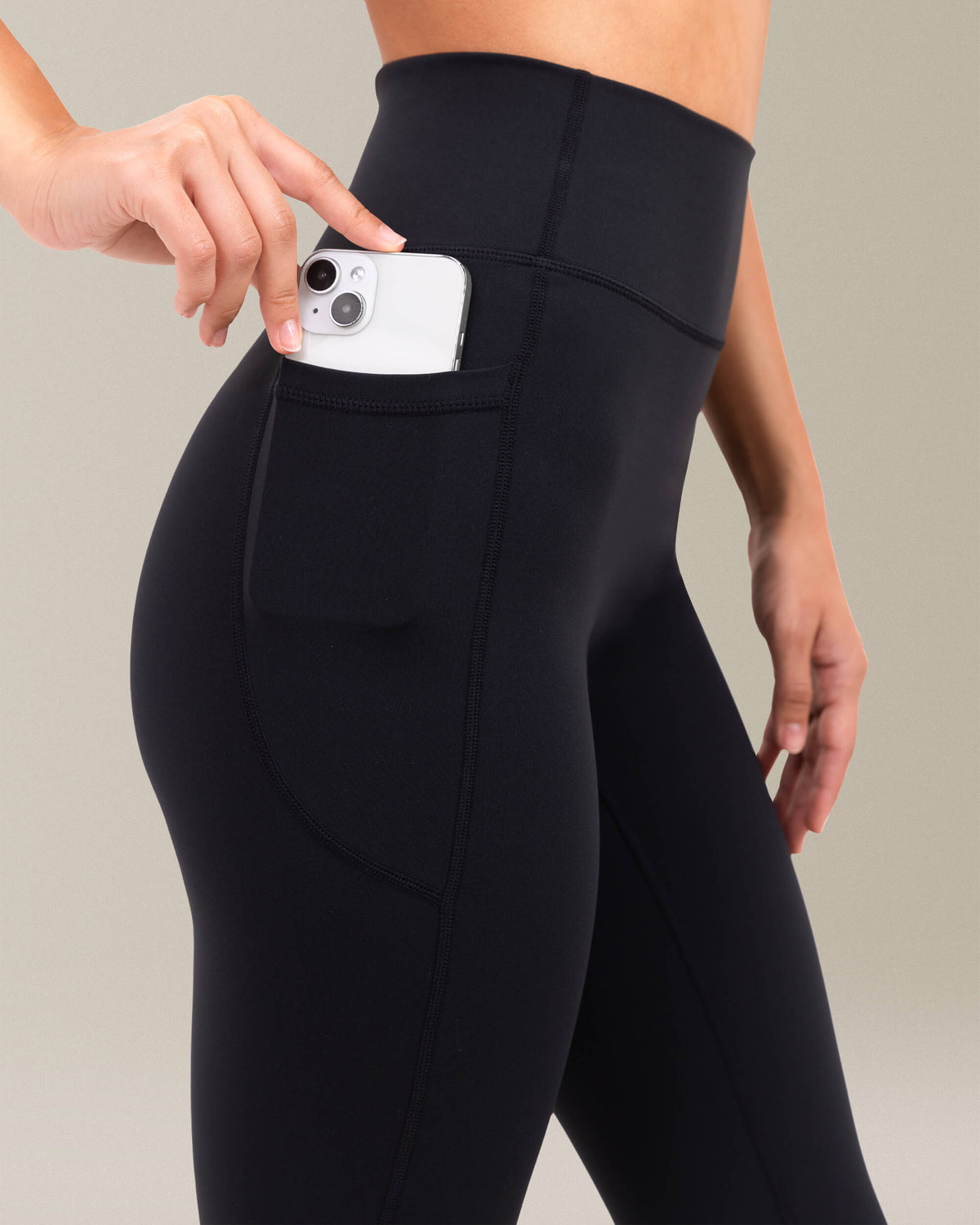 8065 - yunoga high waisted flare leggings with side pockets - black