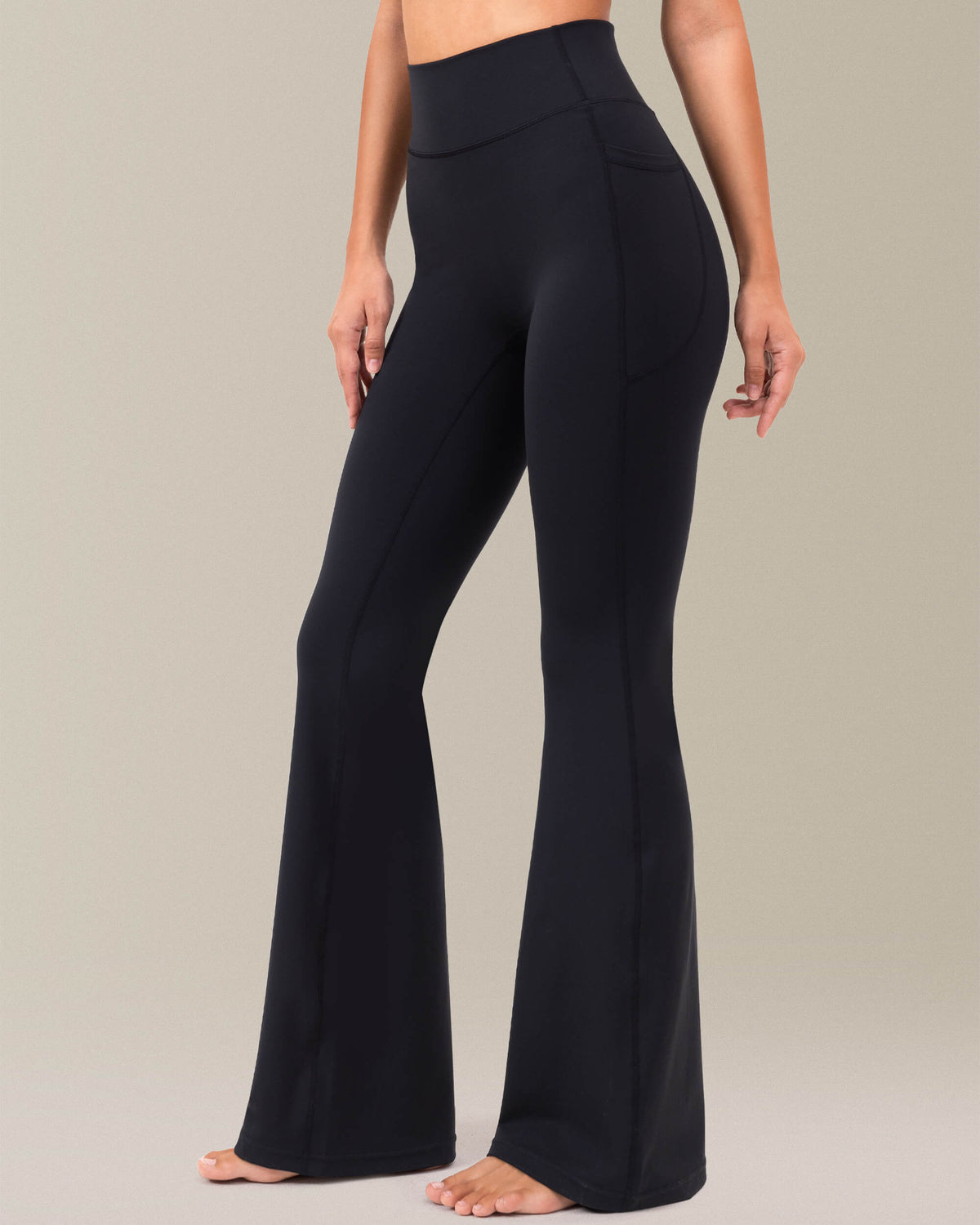 8065 - yunoga high waisted flare leggings with side pockets - black