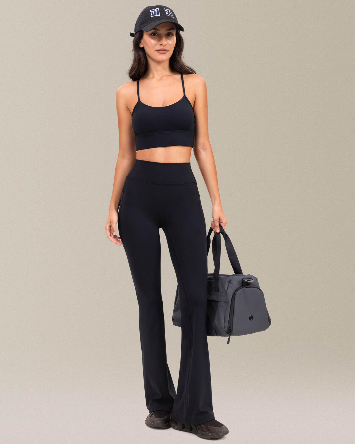 8065 - yunoga high waisted flare leggings with side pockets - black