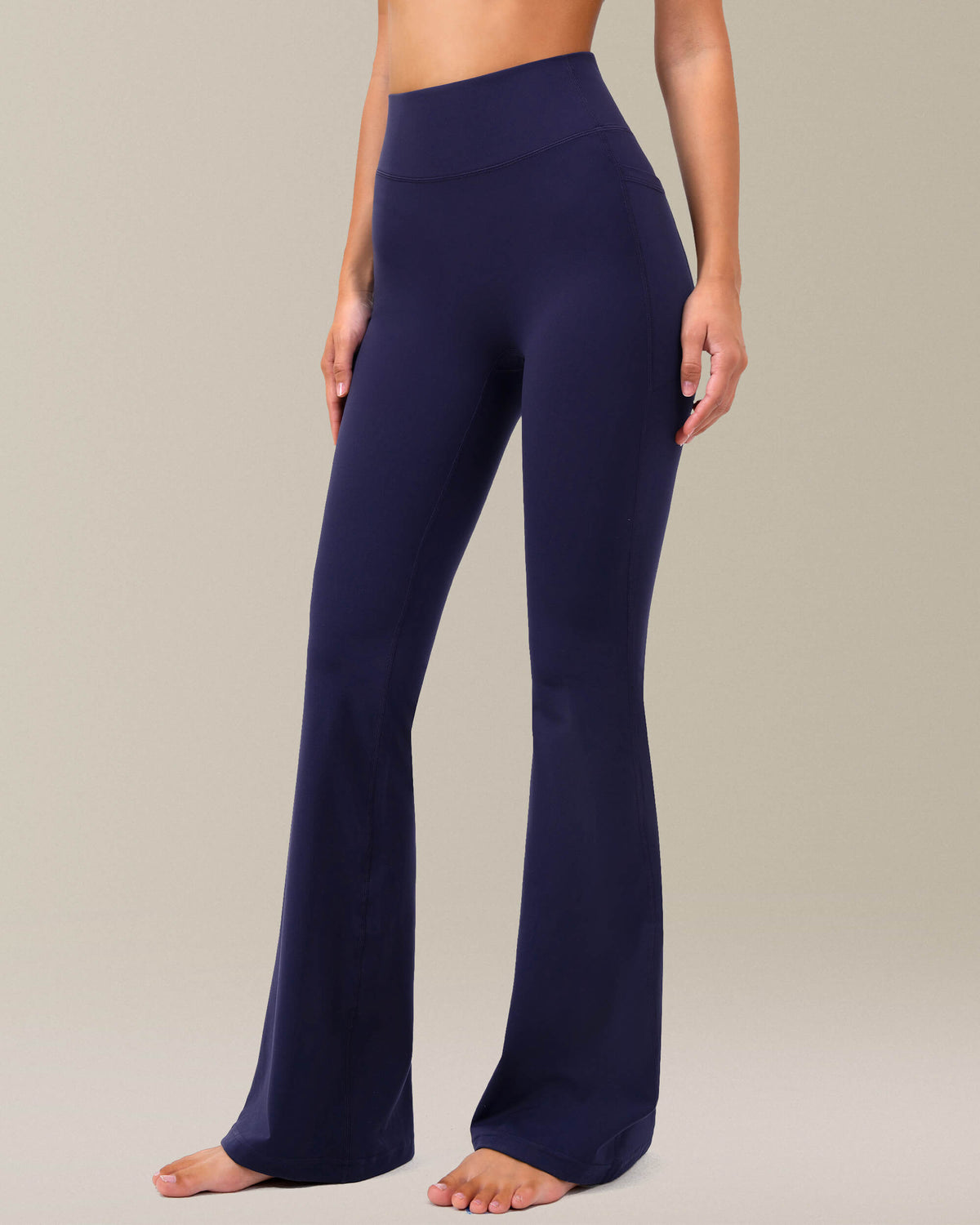 8065 - yunoga no front seam flare yoga pants with pockets 4 way stretch - Navy