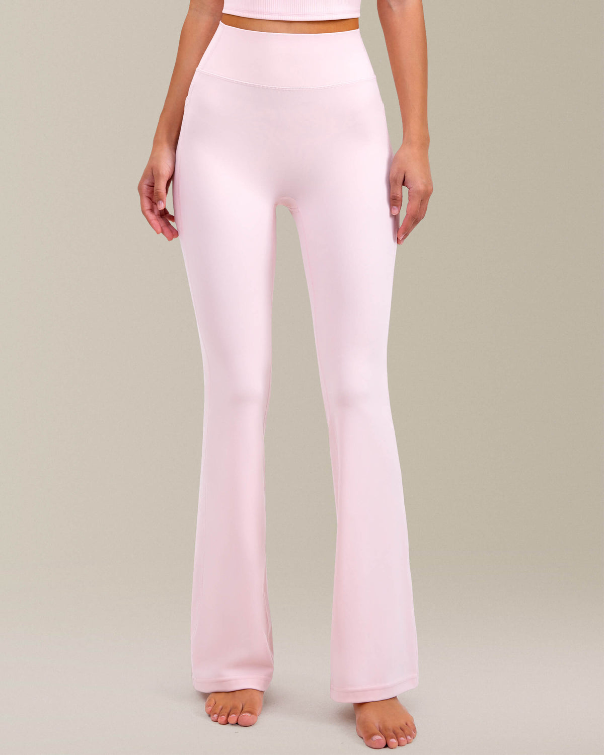 8075 - Yunoga 30 Inch Inseam No Front Seam Flare Leggings with Pockets - Pink Sude