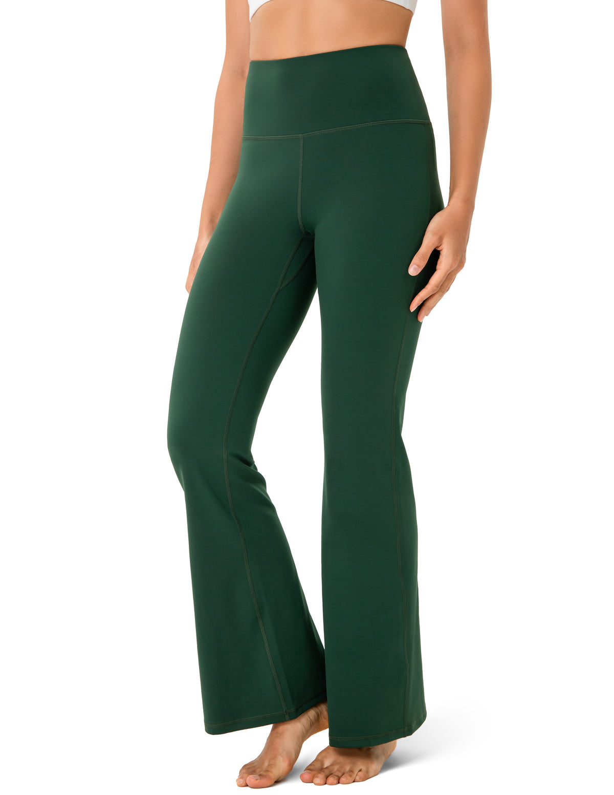 8930-yunoga high waisted flare yoga pants with pockets-posy green