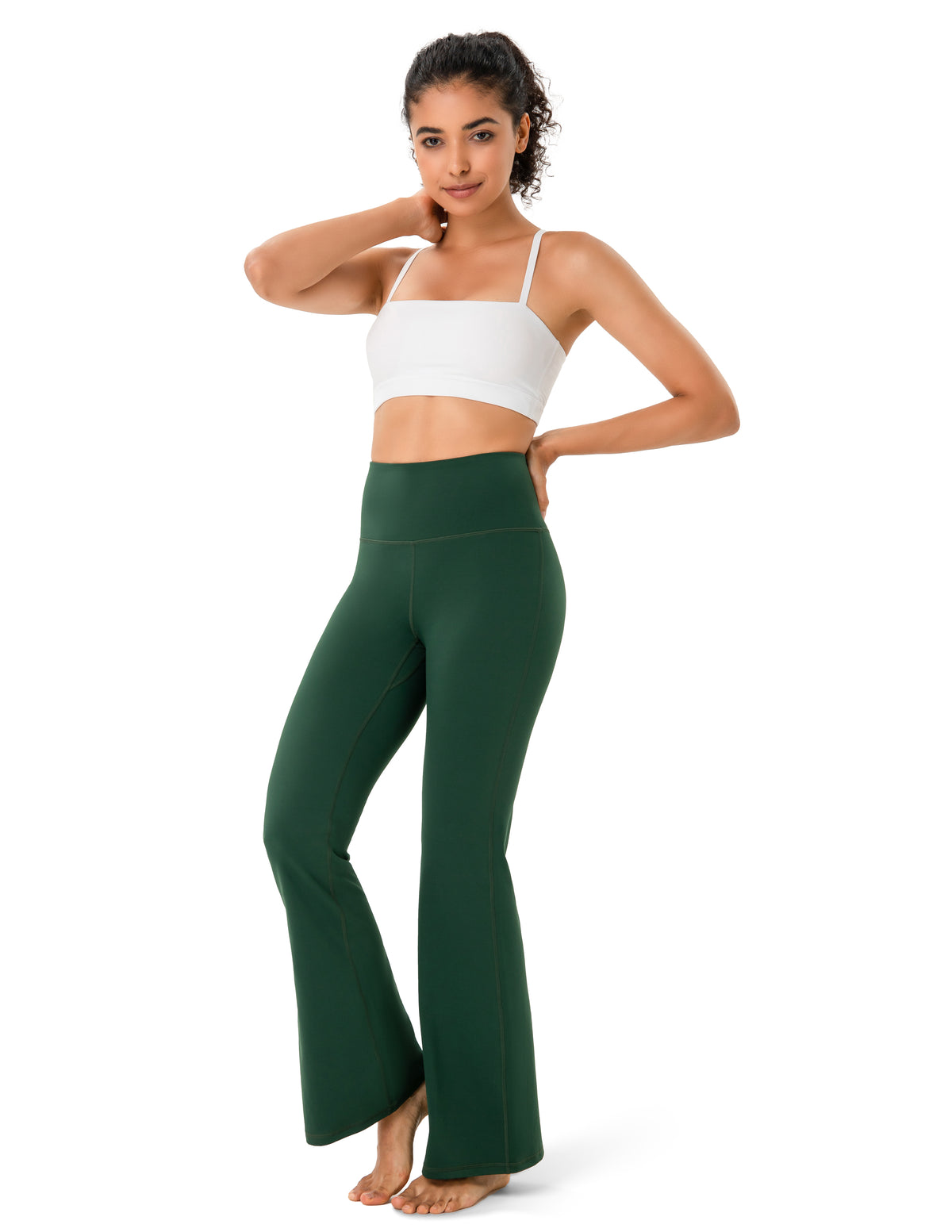 8930-yunoga high waisted flare yoga pants with pockets-posy green