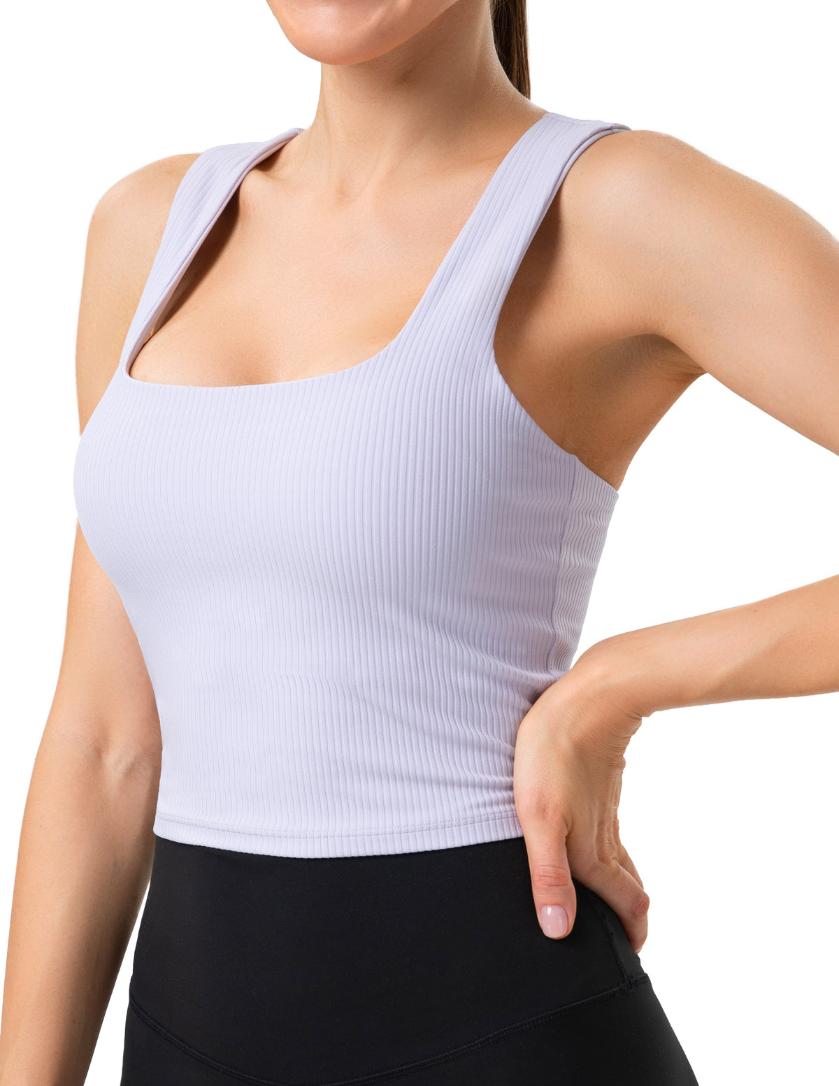 Yunoga Sports Bra Square Neck Workout Tank Tops With Built - Pastel Lilac