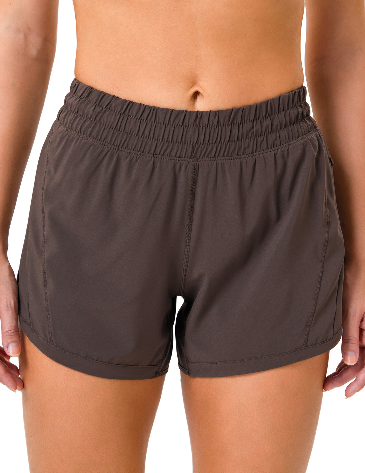 8952 Yunoga Mid Rise Quick Dry Running Shorts With Mesh Liner-Chocolate Brown