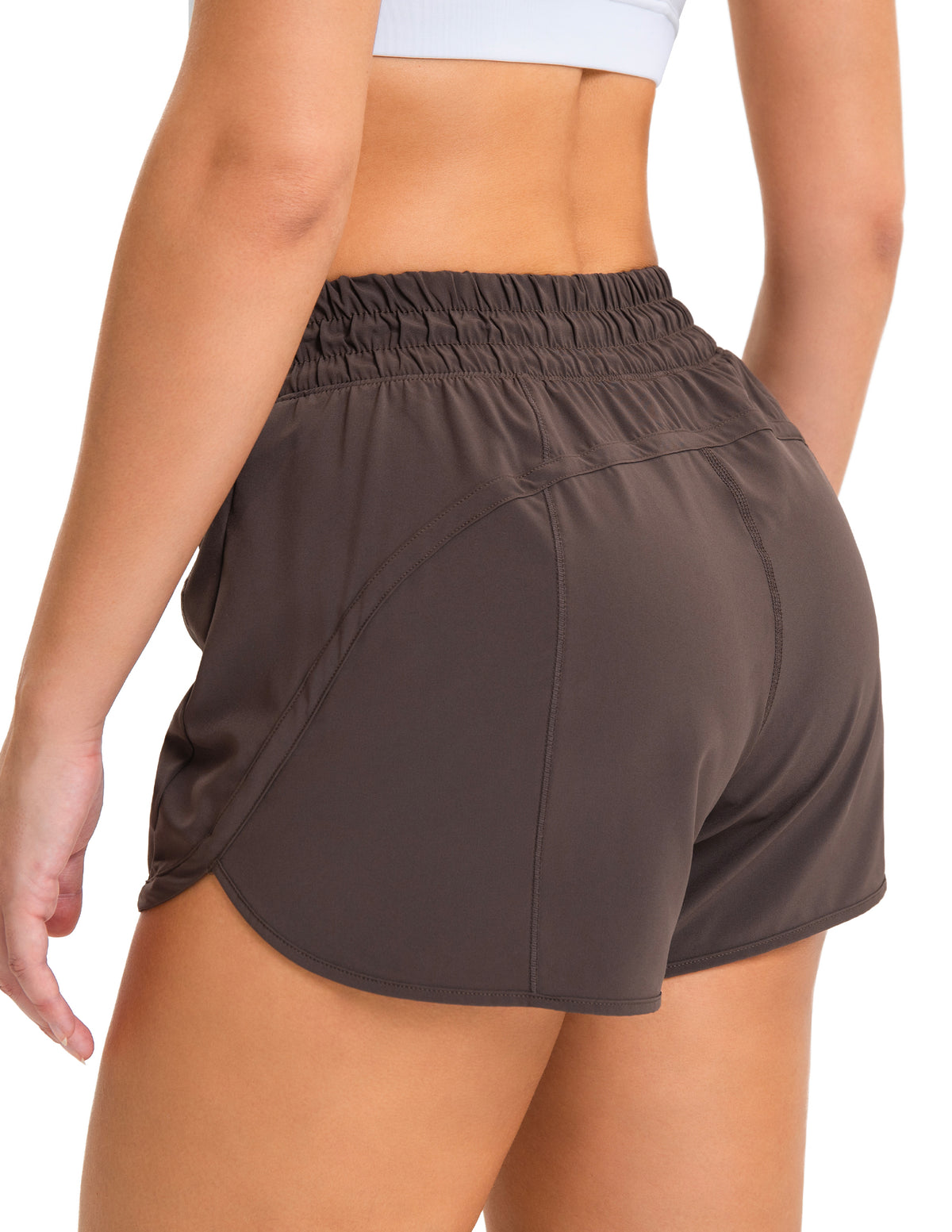 8952 Yunoga Mid Rise Quick Dry Running Shorts With Mesh Liner-Chocolate Brown