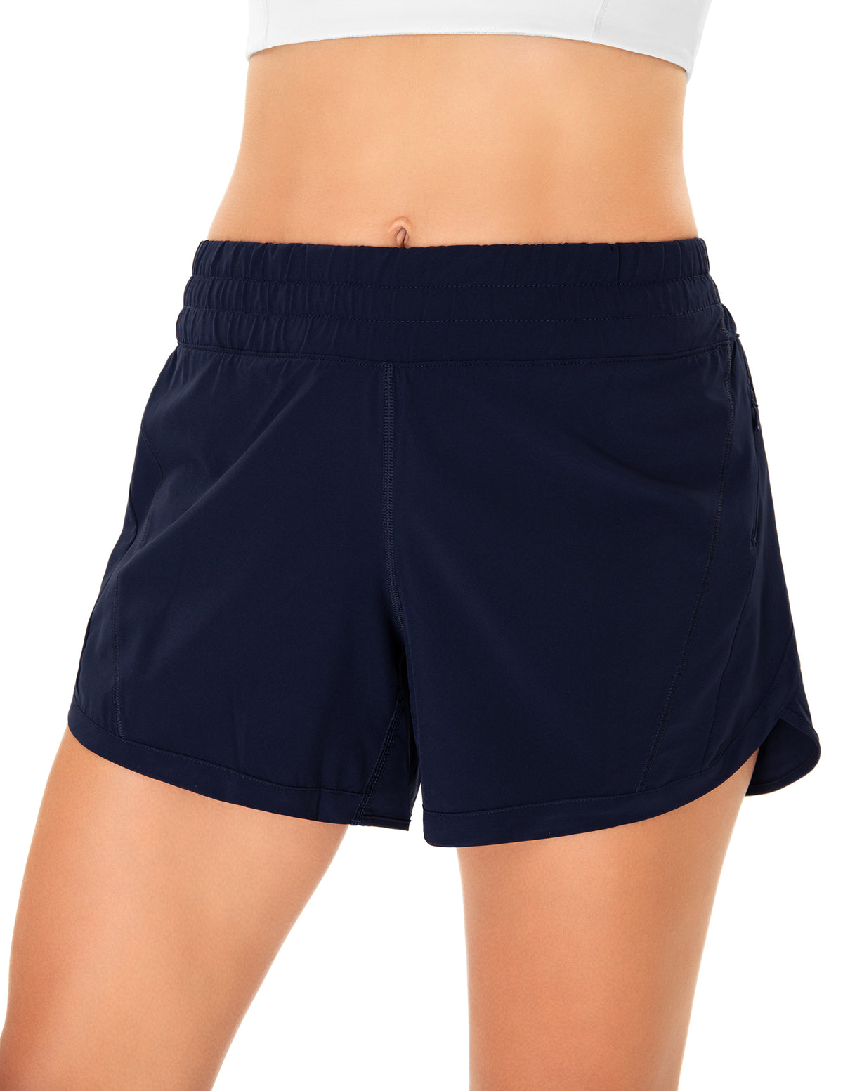 8952 Yunoga Mid Rise Quick Dry Running Shorts With Mesh Liner-Navy