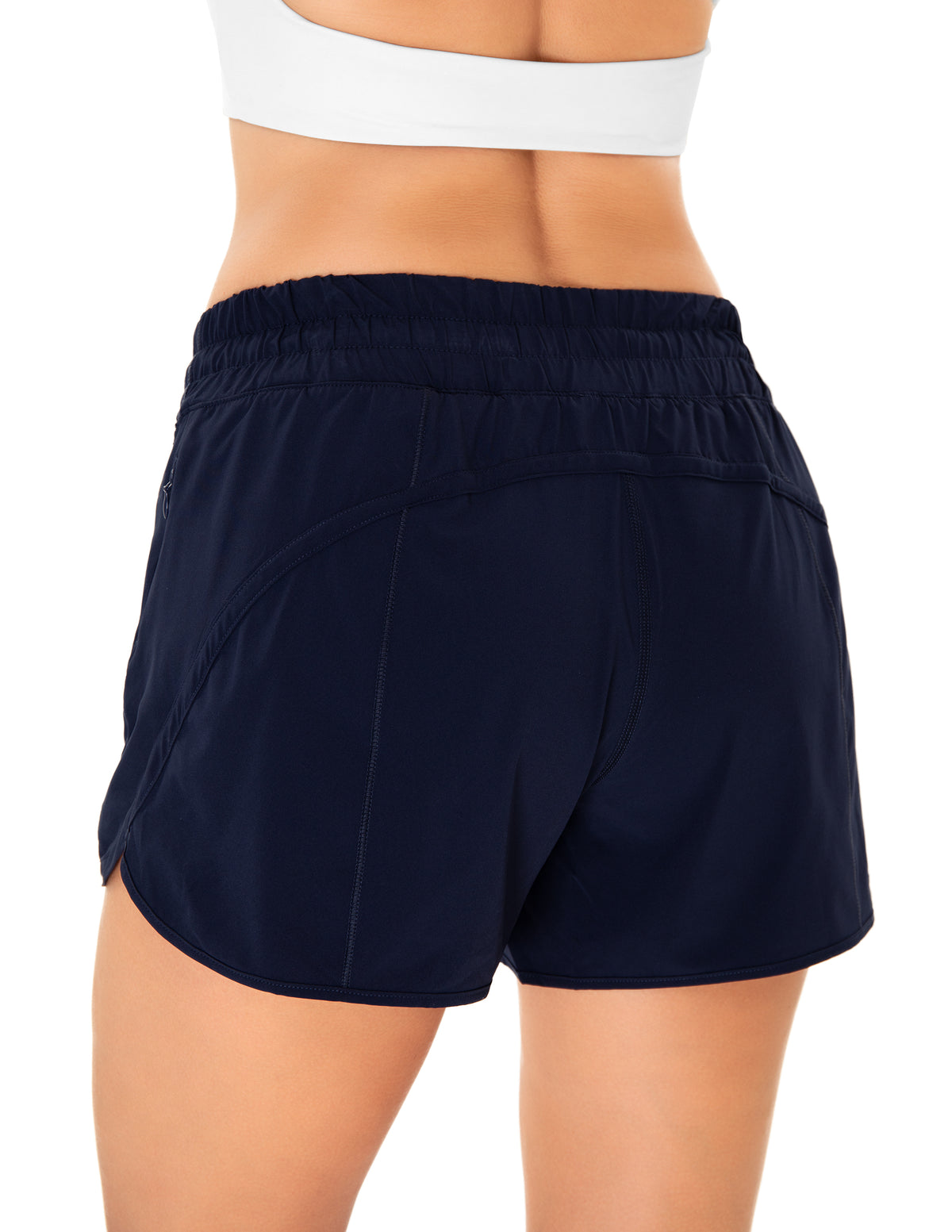 8952 Yunoga Mid Rise Quick Dry Running Shorts With Mesh Liner-Navy