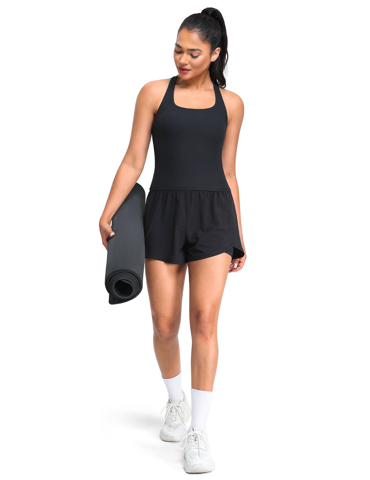 Ribbed Sleeveless Racerback Cropped Tank Workout Tops