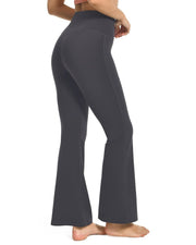 High Waisted Pockets Flare Leggings#color_charcoal-grey