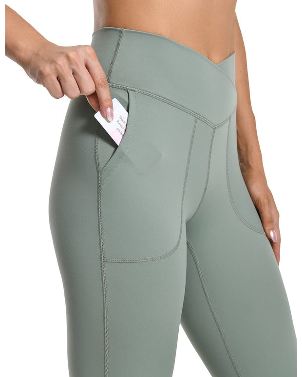 YUNOGA Women's Flare Leggings with Pockets, Crossover High Waist Buttery  Soft Bootcut Yoga Pants, Split-Hem Bell Bottom Pants