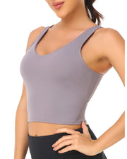 Wirefree Padded Sports Bra Cropped Tank Top#color_grey-lilac