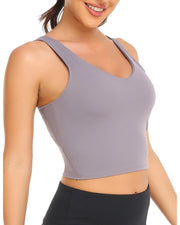 Wirefree Padded Sports Bra Cropped Tank Top#color_grey-lilac