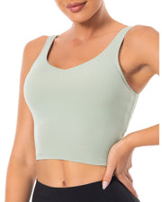 Wirefree Padded Sports Bra Cropped Tank Top#color_light-green