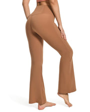 High Waisted Pockets Flare Leggings#color_roasted-brown