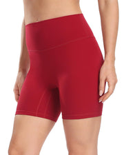 6" No Front Seam Biker Shorts#color_rose-red