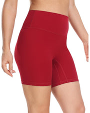 6" No Front Seam Biker Shorts#color_rose-red