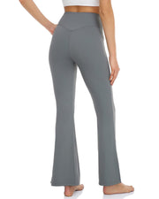 Crossover Flare Leggings with Pockets#color_stone-grey