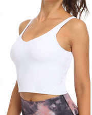 Wirefree Padded Sports Bra Cropped Tank Top#color_white